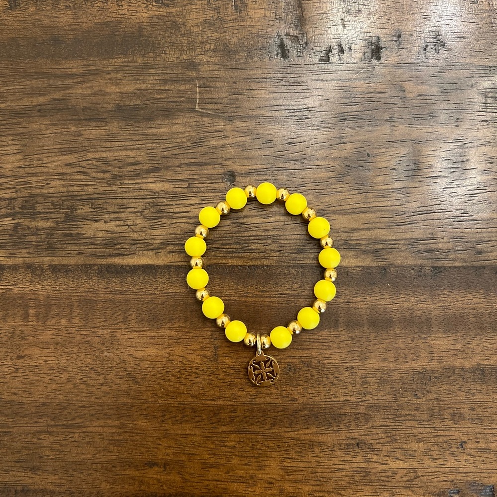 Yellow Beaded Bracelet with Gold Charm